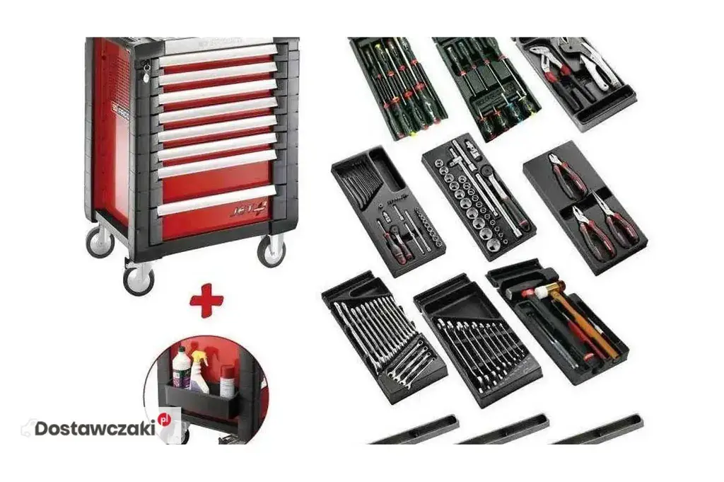 Wózek narzędziowy czerwony z zestawem 114 narzędzi Facom